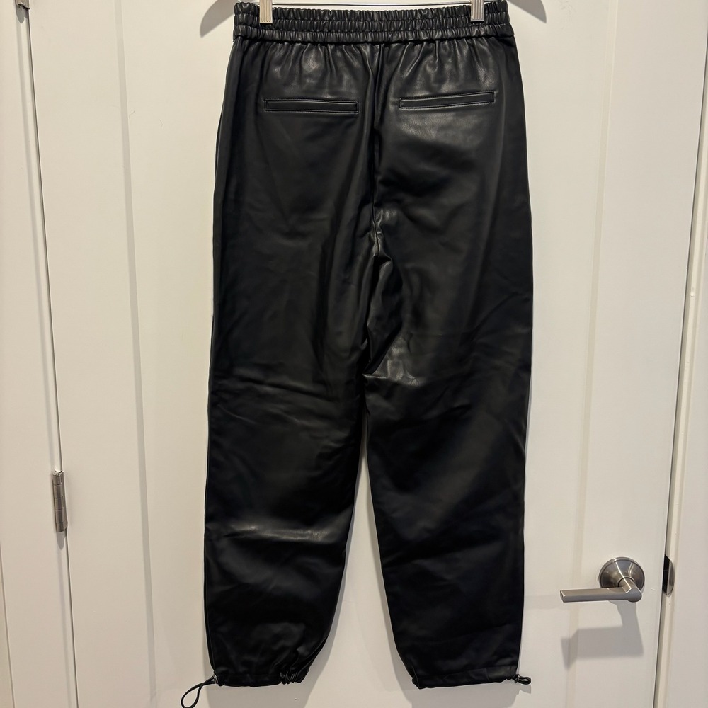 Zara NWT Women Faux Leather Jogger Pants Black Elastic Waist Drawstring Small - Picture 4 of 10